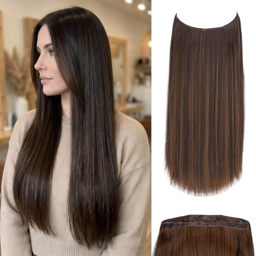 JJstar 50 cm Halo Haarverlängerung, glatte Invisible Hair Extensions | Natürliche Optik, Haarteil mit unsichtbarem Draht, schnell anzulegen, glattes Haar aus Hochtemperaturfaser für mehr Volumen