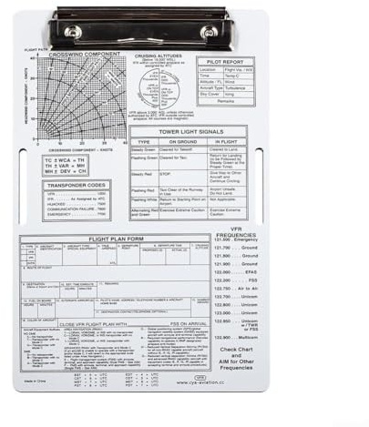HanOaki Genouillère pilote en alliage d'aluminium pour bloc-notes d'aviation IFR VFR avec clip en métal et sangle élastique, 24,9 x 16,5 cm, compatible avec les cartes de vol et les journaux (VFR)