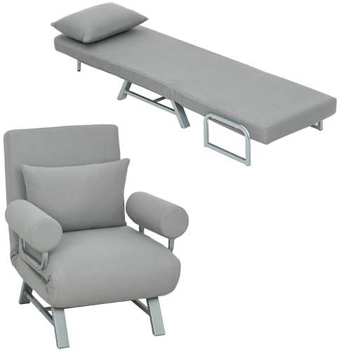 HOMCOM 3-in-1 Schlafsessel mit Bettfunktion Zierkissen 188 cm Hellgrau