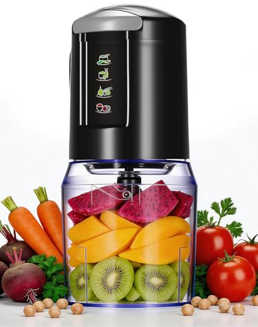 Cozary Elektrischer Multizerkleinerer 300W, Zwiebelschneider | 2 Geschwindigkeiten | 4 Edelstahlklingen mit 500ml Kunststoffbehälter, Onion chopper für Zwiebeln, Kräuter, Fleisch, Schwarz