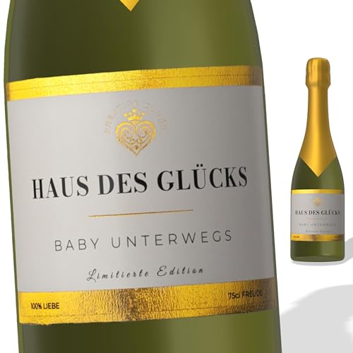FunFest - 2er Set Sekt- / Champagner-Etiketten - Baby unterwegs - Weiß & Gold