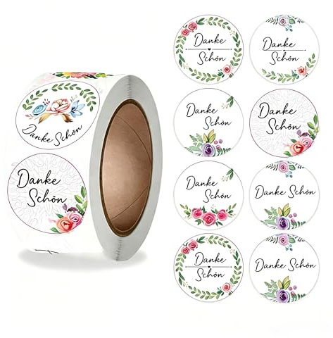 500stk (4cm) Dankeschön Aufkleber Danke Etiketten Selbstklebend Aufkleber Sticker Rund Handgemacht für PapiertütenUmschlägen Geschenkverpackungen Kommunion Konfirmation Taufe Gastgeschenke