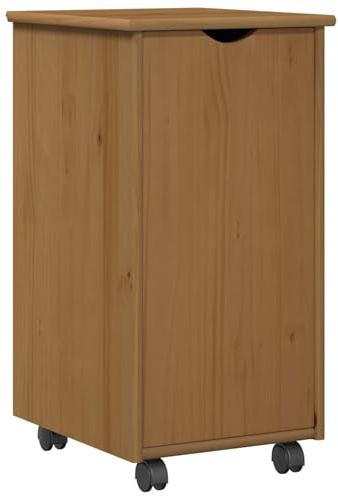 vidaXL Rullande skåp Honung brun 34 x 39 x 65,5 cm Massiv furu, Studievänlig, rektangulär minimalistisk rullskap, bra förvaring för hemmakontoret, stilren organiserare