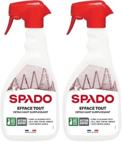SPADO - Efface tout détachant surpuissant - Toutes surfaces lavables à l'intérieur ou à l'extérieur - 500 ML - Fabriqué en France (Lot de 2)