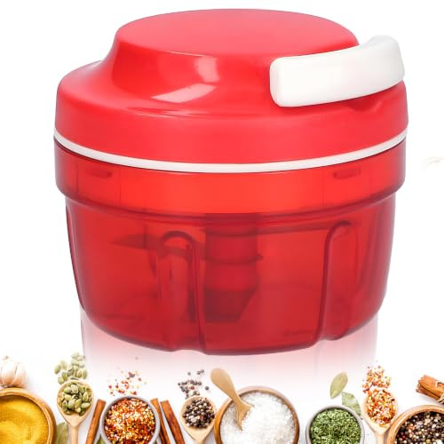 ZHAO GE Taglia-cipolle manuale con corda da 300 ml, tritatutto multiuso per verdure, frutta ed erbe, tritatutto con coulisse, utensile da cucina per la casa, rosso