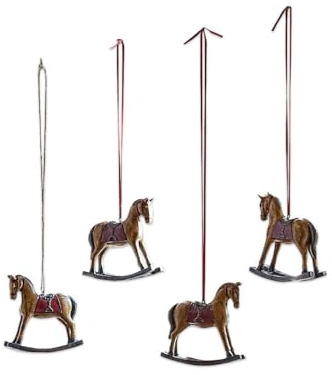 Loberon Deko-Pferde 4er Set Cory, nostalgisches Flair, von Hand gearbeitet, harmonische Farbgebung, Weihnachten, Weihnachtsdeko, Christbaumschmuck, Polyresin, braun