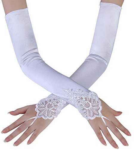 BABEYOND Lange Abendhandschuhe im 20er Jahre Stil aus Satin für Tea-Party, dehnbar, Ellbogenlang, Einheitsgröße für Erwachsene