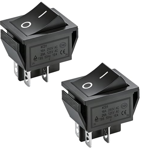 Heschen Bouton basculant (ON)-OFF momentané DPDT 4 bornes 16 A 250 VAC noir 2 Pack