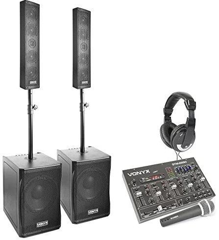 Vonyx 2.2 - Sistema de Sonido 1500W con Mezclador Bluetooth, Reproductor MP3 USB/SD, Ecualizador, Efectos de Sonido, woofers Activos de 12” y múltiples entradas para DJ y Eventos