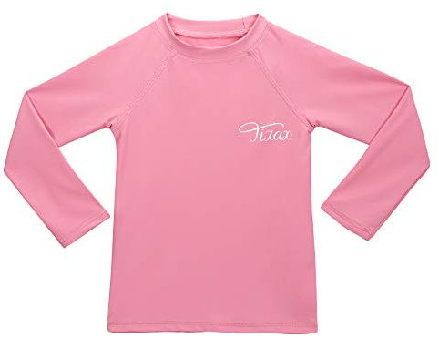 TIZAX Traje de baño con protección Solar Camiseta UV de Manga Larga para niñas Rashguard para Surf/Nadando/Buceo/Playa Rosa Rosado 128