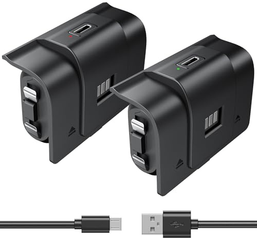 Xbox Controller Battery Pack 2-Pack, 40H Playtime 2.5H Fast Charge, Rechargeable Battery for Xbox Series X|S, Xbox One, Elite, Long Play & Charge Cable with 4 Covers