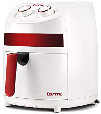 Girmi FG93 Ecofrit Compact Friggitrice ad Aria, 3,2 Litri, 1000W, Eco - 30% risparmio energetico, Contenitore e vassoio antiaderenti, Temperatura regolabile, Ricettario incluso, Bianco/Rosso