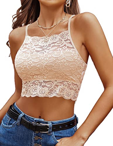 Avidlove Top da Donna in Pizzo Top Sexy Spalline Sottili Canottiera Curvy Corpetto Beige XL