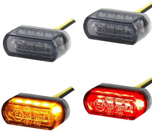 Germany Motorsports LED Mini Motorrad Blinker Micro Stripe E-Geprüft Vorn + Hinten Verkleidungsblinker Universal (Leicht Getönt, 1 Paar + 1 Paar 3in1)