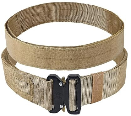 PUKANGMEDD Cintura tattica regolabile in nylon a doppio strato con sistema Molle Cintura da combattimento, cintura da combattimento resistente, Cachi, Large