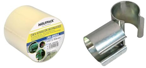 Ruban de réparation pour serre 10 cm x 33 m Ruban adhésif pour réparation haute résistance & TECPLAST Lot de 20 clips pour bâche serre 25mm x 30mm 30CP - Haute Qualité - Clips de fixation métal