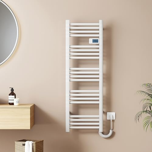EMKE Elektrischer Handtuchheizkörper 1200 x 400 mm, Badheizkörper Elektrisch mit Touchschalter Timer, Handtuchtrokner Handtuchwärmer Elektrisch Handtuchheizung Weiß 450W