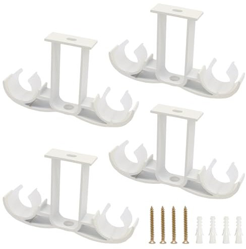 WSAMJIN 4 Stück Gardinenstange Halterung, Doppel Gardinenstangenhalter mit 4 Schrauben Deckenhalterung Gardinenstange Wand Gardinenstangenhalter für Zum Aufhängen Von Jalousien, Kleiderstange (Weiß)