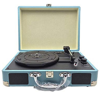 erkebspm Platillo de giradrícula de Vinilo Bluetooth portátil, Tocadiscos giratorios, con Altavoces estéreo incorporados, 3 velocidades, Azul, grabadora de tamaño Libre