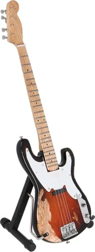 CREOLOGIC Chitarra in miniatura, riproduzione di chitarra, modello in legno con supporto, decorazione, regalo divertente, amanti della musica, fondazione del nastro, articolo da collezione (The