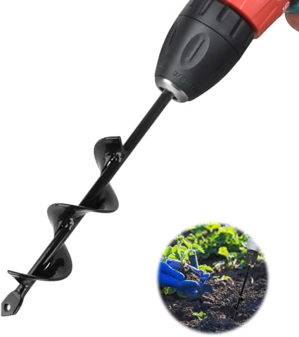 Foret hélicoïdal de Jardinage, 4x22cm, Mèche Tarière pour Perceuse, Jardin Tarière pour Perceuse électrique, pour Plantation de Bulbes, Fleurs, Compatible avec la Plupart des Perceuses