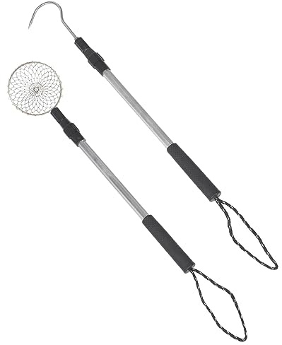 FRCOLOR 2pcs Beach Sand Sifter and Shell Scoop Set Aluminum Alloy Extendable Handles and Large Galvanized Steel Scoop for Beachcombing, Shell Collecting, and Rock Hunting