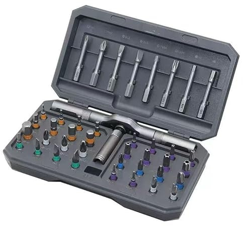 BRAVECOW Set di cacciaviti magnetici a cricchetto 42 in 1, combinazione multipla libera di punte in acciaio S2 e custodia portatile per mobili, computer, riparazione fai da te della bici