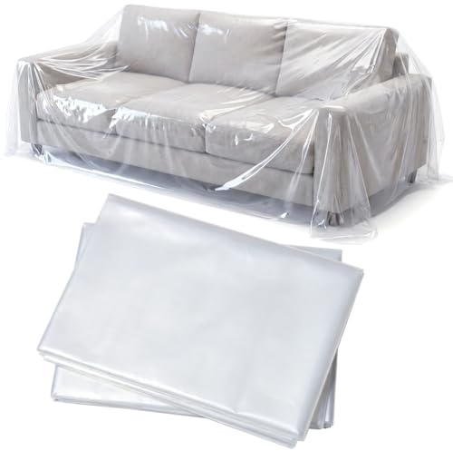 SLTAXAR Confezione da 2 pellicole protettive trasparenti per mobili, 200 x 300 cm, in plastica impermeabile, antipolvere, per trasloco, ristrutturazione, robusta pellicola in PE per divano, poltrona