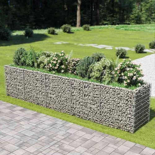 Gecheer Gabionen-Hochbeet Verzinkter Stahl 450×90×100 cm, Hochbeet Steingabionen Gabionenwand Mauer für Zaun Hangbefestigung Vorgarten143552