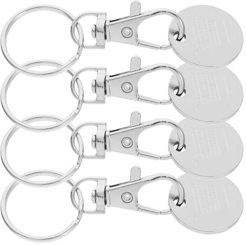 Uonlytech 4pcs Stainless Steel Shopping Trolley Coin Keychain Set, Grocery Cart Token Keyring Holder for Supermarket Cart and Key Organization