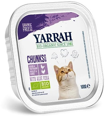 Yarrah Bröckchen Huhn Truthahn 100g Bio Katzenfutter, 16er Pack (16 x 0.1 kg)