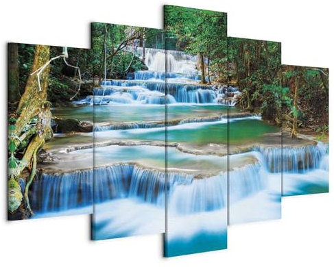 Cuadros B&D XXL - Cuadro en Lienzo Cascada 100x50 cm 5 piezas - Impresión en material tejido no tejido cuadros decoracion salon modernos lienzos - naturaleza Paisaje 030212-101