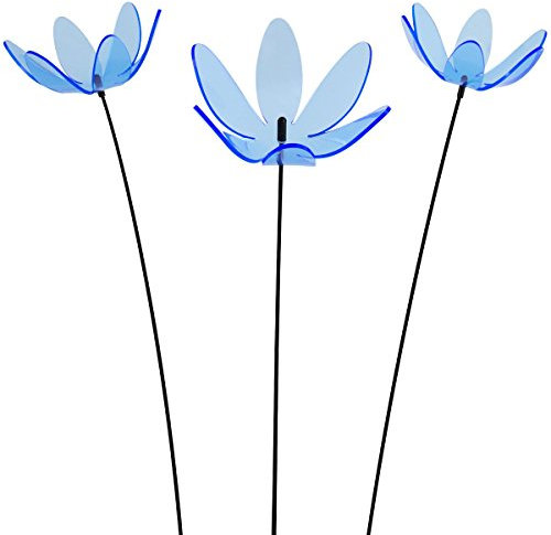 SUNPLAY Sonnenfänger Seerose in BLAU, 3 Stück zu je 15 cm Durchmesser im Set + 70 cm Schwingstäbe