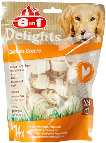 8in1 Delights Chicken Knochen XS - gesunde Kauknochen für mini Hunde, hochwertiges Hähnchenfleisch eingewickelt in Rinderhaut, 14 Stück