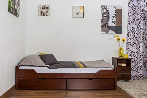 Einzelbett/Funktionsbett Easy Premium Line K1/1n inkl 2 Schubladen und 2 Abdeckblenden, 90 x 200 cm Buche Vollholz massiv Dunkelbraun