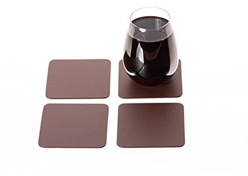 Nikalaz Untersetzer, Recyceltem Leder Set von 4, BRAUN, 10 * 10 cm, BRAUN