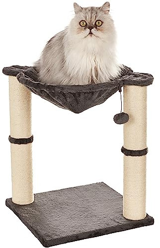 Amazon Basics Cat Tree Tower With Scratching Post And Hammock Bed for Indoor Cat - 16 x 20 x 16 inches, Grey