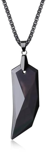 COAI Collana da Uomo in Acciaio Inox Nero con Pendente Dente di Lupo/Punta di Freccia in Ossidiana, Collana Ossidiana Uomo