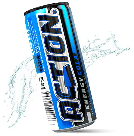 ACTION Energy Drink Cola 24 Dosen x 250 ml EINWEG mit Cola Geschmack, 32mg/100ml Koffein - Energiekick mit erhöhtem Koffeingehalt inkl. Pfand