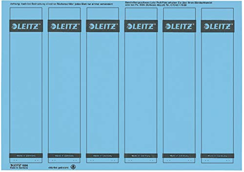 LEITZ® Rückenschild, auf A4-Bogen, selbstklebend, Papier, schmal/kurz, 39 x 192 mm, blau (150 Stück), Sie erhalten 1 Packung á 150 Stück