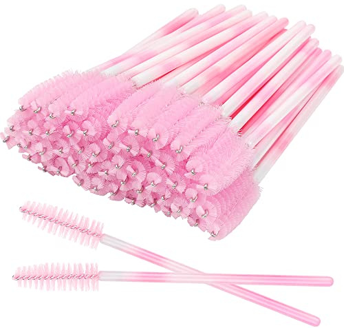 300 Pack Mascara Wands Disposable Eyelash Brush Spoolie Brush for Eyelash Extensions Lash Applicators Tool Kit, Pink