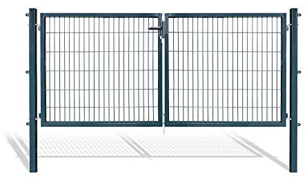 Doppelflügeltore für Stabmattenzaun, grün oder anthrazit, verschiedene Höhen wählbar - inklusive Pfosten und passenden Anschlussstücken (Doppeltor H 120 x B 300 cm, anthrazit)