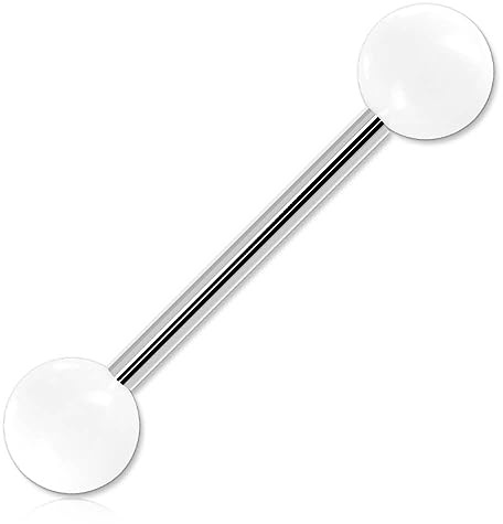 Inoki - Barbell de langue acier boules acrylique uni - Jonc/Tige 1.6 mm, Long. int. 14 mm, Boule 5 mm - Blanc