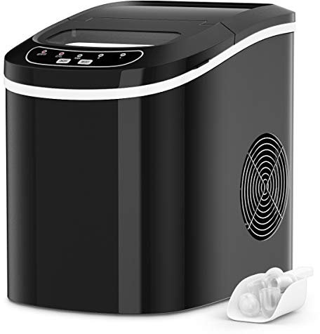 GOPLUS Eiswürfelmaschine, 12kg in 24 Std. Eiswürfelbereiter mit 2 Eiswürfel-Größen & 2,2 Liter Wassertank & Eiswürfelschaufel, Ice Cube Maker Zubereitung in 6-13 Minuten, 24 x 36 x 33 cm (Schwarz)
