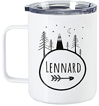 GRAZDesign Thermobecher mit Deckel, Vanlife, Travel, mit Henkel, Thermotasse Kaffee To Go, personalisiert mit Namen, Bäume mit Spruch, Becher für Camper Garten Büro Edelstahl 350ml