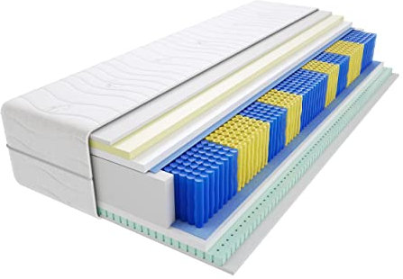 Godre Matratze 70x200 cm Doppelmatratze, H3 Mittelfest Federkernmatratze, Taschenfederkernmatratze 21 cm Hoch Latex Visco Memory Hypoallergene, HR-Schaum, Wendematratze Remo Multitaschen
