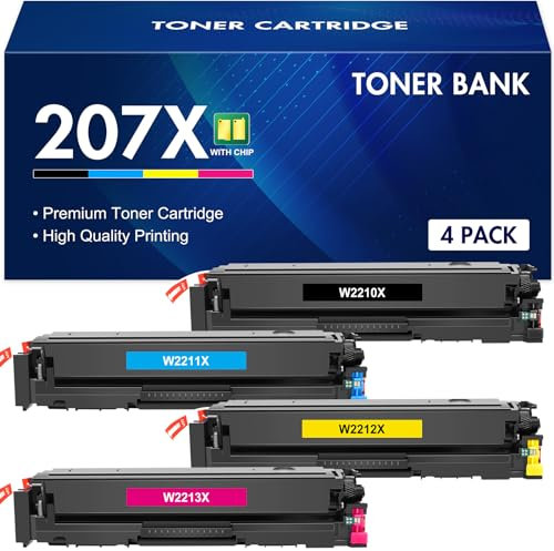 Toner Bank 207X 207A Tonerkartusche Multipack für HP Color LaserJet Pro MFP M283fdw M255dw M282nw M283fdn M255nw M283 M255 M282 W2210X W2211X W2212X W2213X – Schwarz Cyan Gelb Magenta mit Chip