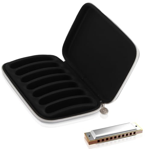 Estuche Para Armónica, 7 Armónicas Harmonica Estuche De Transporte Estuche De Almacenamiento Con Cremallera Para Armónica Negra De Cuero PU Para Armónica de 10 Agujeros