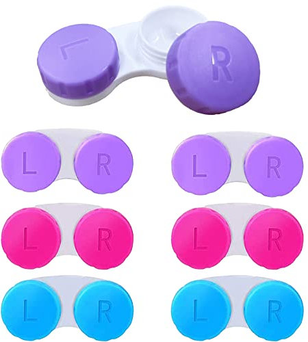 6 Packs Contact Lens Cases, Contact Lenses Holder Box with Left/Right Caps for Home Travel Outdoor