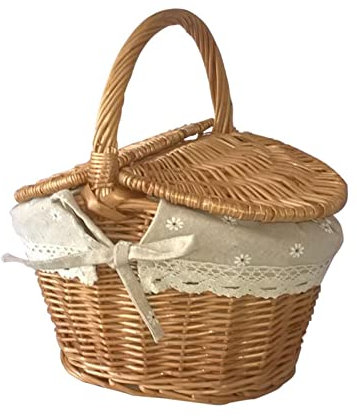 vincente Cesta de pícnic de ratán con manta – Cesta de picnic con forro de tela extraíble | Cesta de picnic de ratán con manta con asa y doble tapa, cesta de mimbre hecha a mano